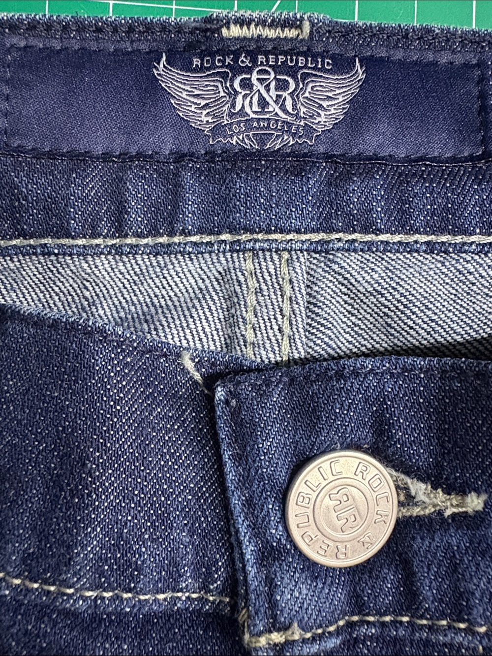 Rock & Republic Blue Denim Jeans with Gold Back Pocket Stitching - Picture 4 of 8